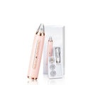 Pink pore vacuum facial cleaner with rose-gold accents, interchangeable heads and USB cable