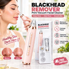 Promotional image of pink blackhead remover pore vacuum with attachments and packaging